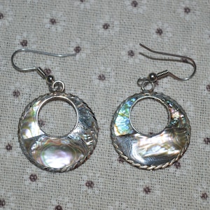 Vintage Sterling Silver Abalone Earrings