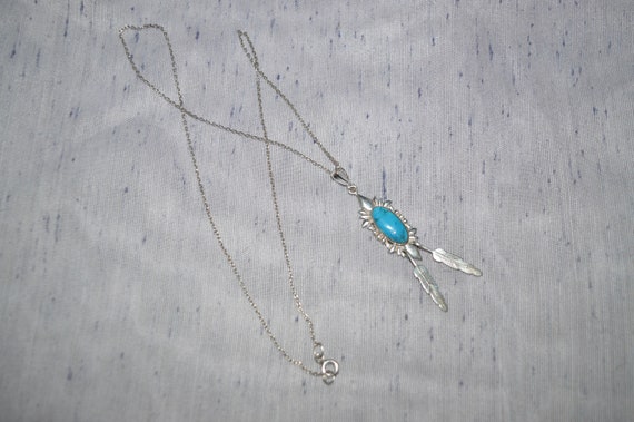 Vintage Sterling Native American Turquoise Feathe… - image 3