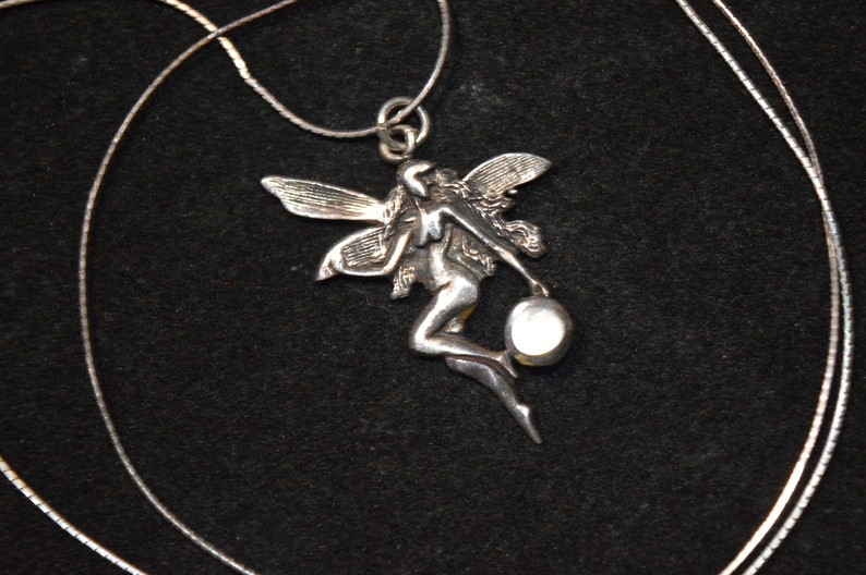 Vintage Sterling Silver Fairy Pendant W/ Mother of Pearl Etsy