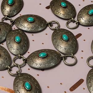 Navajo Sterling Silver Link Turquoise Concho Belt 38 Inches