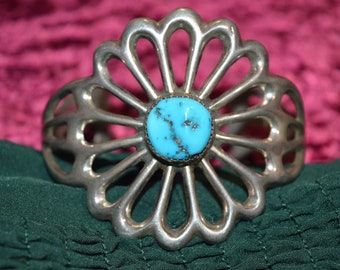 Vintage Sterling Sand Cast Bracelet, Old Pawn 925 Silver, Turquoise Signed "A Henry",