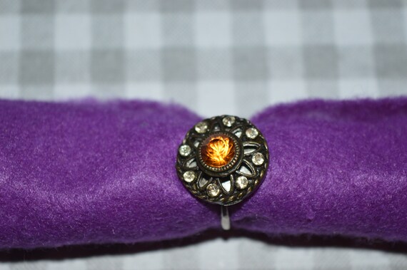 Antique Sterling Gemstone Button Ring - image 2