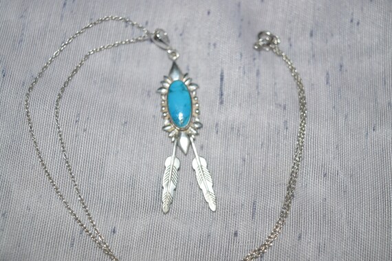 Vintage Sterling Native American Turquoise Feathe… - image 9