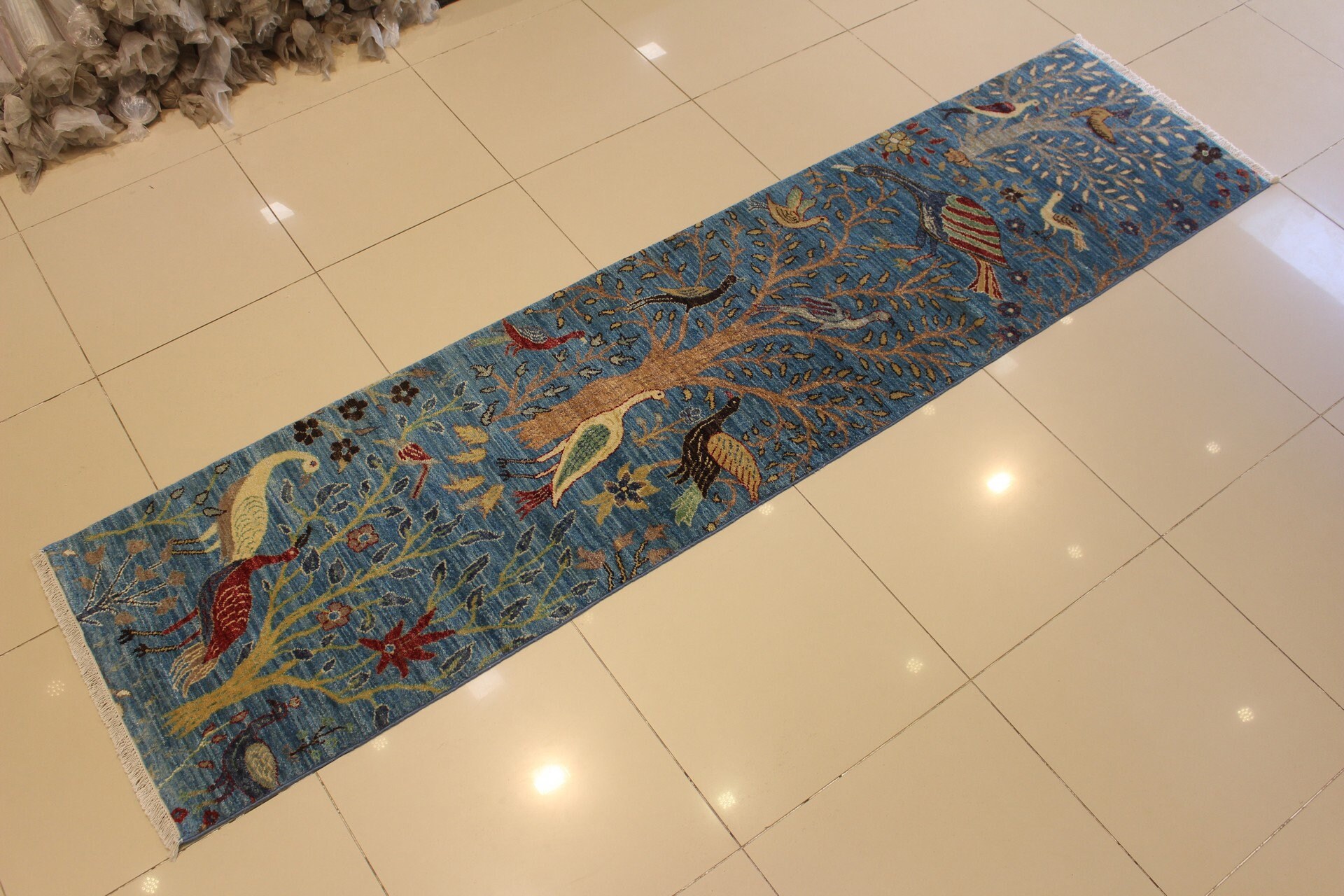 Tapis Runner Persan Senneh Chobi - 2,5x8 - Violet - Laine Nouée Main