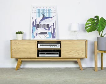 Mid-century Oak TV Stand, Media Console, Living Room Furniture