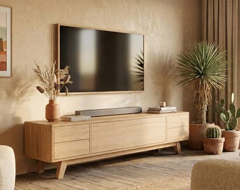 Media Console with Drawers Oak TV Stand Low