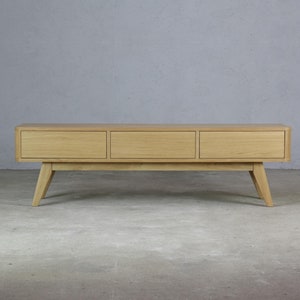 Oak media console, living room furniture, natural, low sideboard under TV, meuble tv, Media Console, Drawers, Handmade