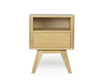 Oak wood Nightstand, Nightstand with Drawer, Midcentury modern bed side table