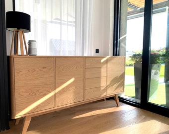 Eiche Sideboard, Kommode, L-Größe 180cm lang, Kommode, Runde Ecke