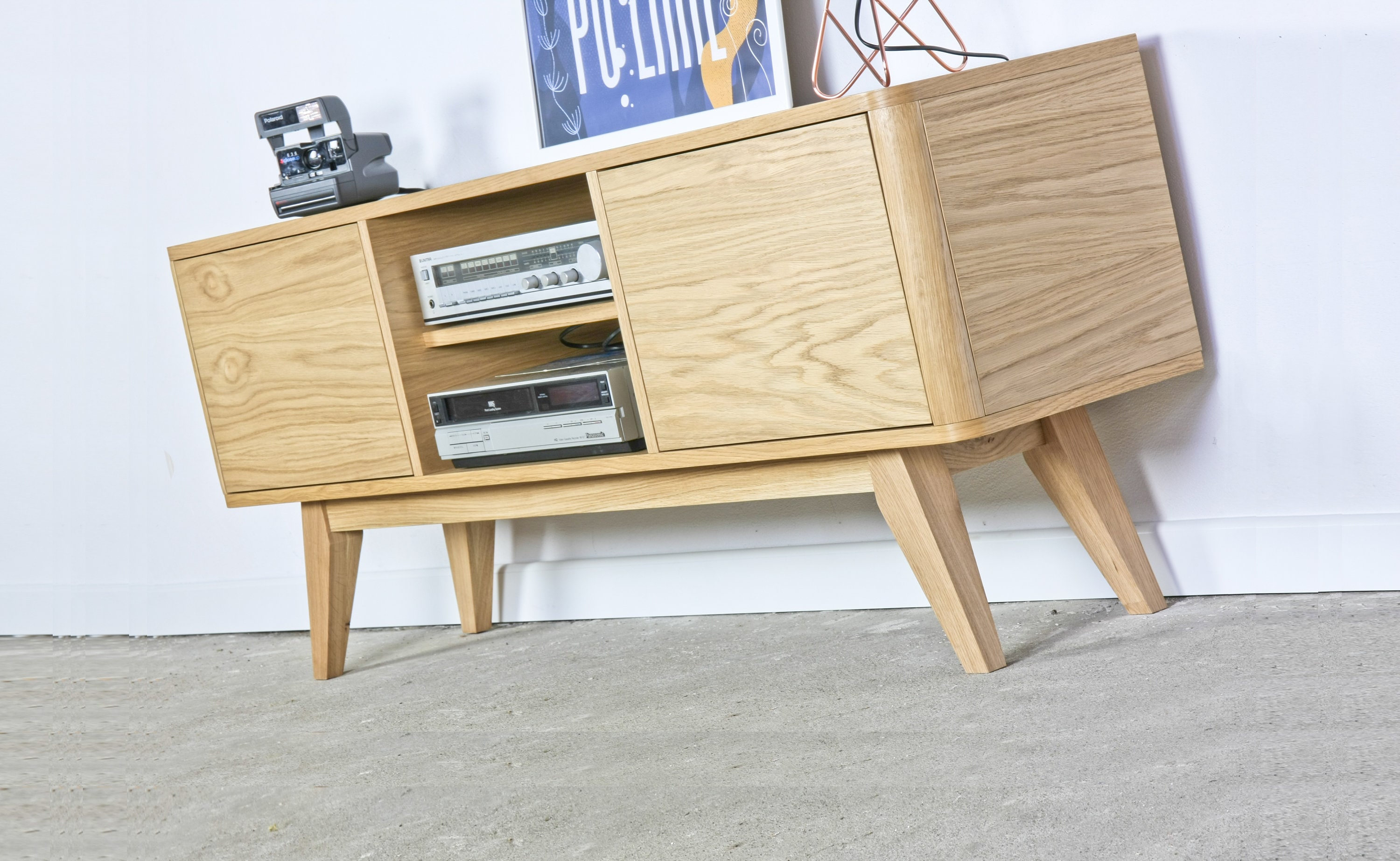 Meuble TV Mid-Century en Chêne, Console Média, Meubles de Salon