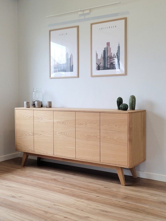 Oak Wood Sideboard Long Sideboard Living Room Furniture Cupboard Eiche Kommode Oak Buffet Mid Century Credenza Natural Handmade Etsy