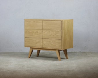 Oak Chest of Drawers, Dresser, Mid century modern, Oak wood Sideboard,