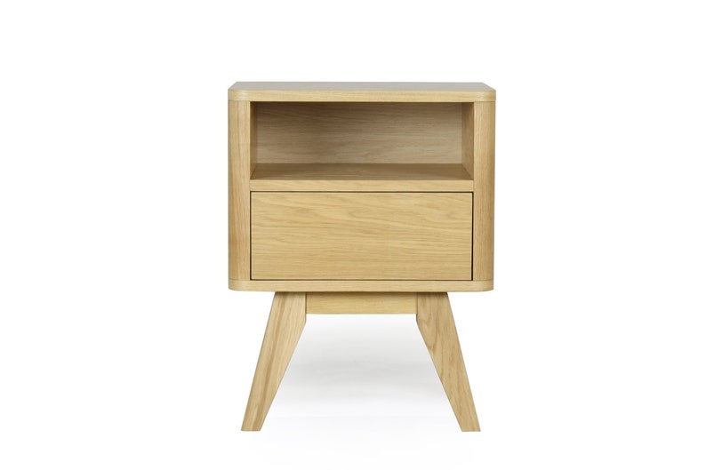 Oak wood Nightstand, Nightstand with Drawer, Midcentury modern bed side table zdjęcie 1