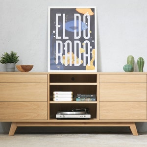 Hifi Oak Sideboard, Audio Stand, CD Drawers, TV Schrank, Eiche, Meuble TV, Natural Oak, Handmade, Hifi Rack