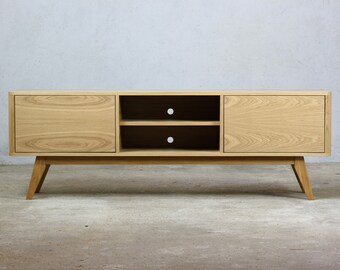 TV Stand, TV Unit -media console,  Open shelves storage,  Oak Sideboard, TV kommode, Round corner