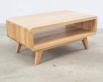 Oak Coffee Table with rounded corners, coffee table with a shelf, solid oak coffee table, sofa table, Art Deco table,Scandi coffee table