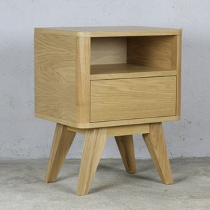Oak wood Nightstand, Nightstand with Drawer, Midcentury modern bed side table zdjęcie 2