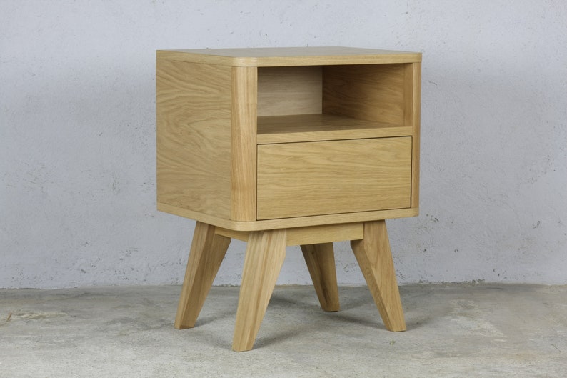 Oak wood Nightstand, Nightstand with Drawer, Midcentury modern bed side table image 2