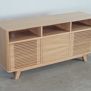 Credenza portaoggetti in vinile, mobile TV, supporto per dispositivi audio, mobile TV in rovere