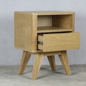 Oak wood Nightstand, Nightstand with Drawer, Midcentury modern bed side table image 3