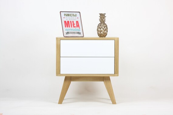 Oak Wood Nightstand Nightstand With Drawer Midcentury Etsy