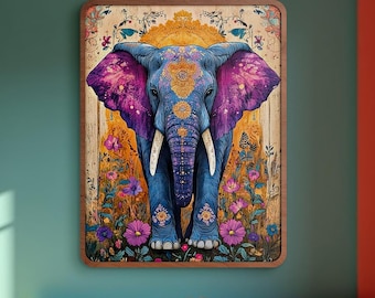 Boho Elephant Wall Art, Colorful Elephant Poster, Mandala Elephant Print, Tribal Elephant Artwork, Psychedelic Elephant Decor