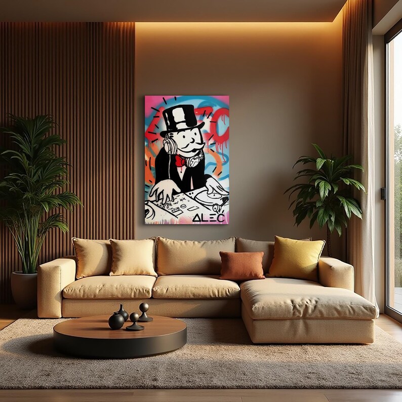 Monopoly Man Graffiti Art, DJ Canvas Wall Art, Street Art Painting, Pop ...