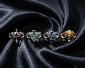 Wizard House Inspired Ring, Fantasy School Crest Ring, Gothic Gemstone Statement Ring, Magical Jewelry Gift, Gothic Gemstone Ring