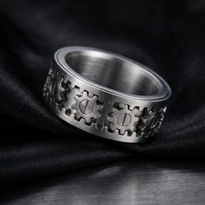 Gear Spinner Ring Men, Steampunk Fidget Ring, Engineer Ring, Cog Fidget Ring, Rotating Gear Ring, Fidget Anxiety Ring, Rotating Ring Fidget
