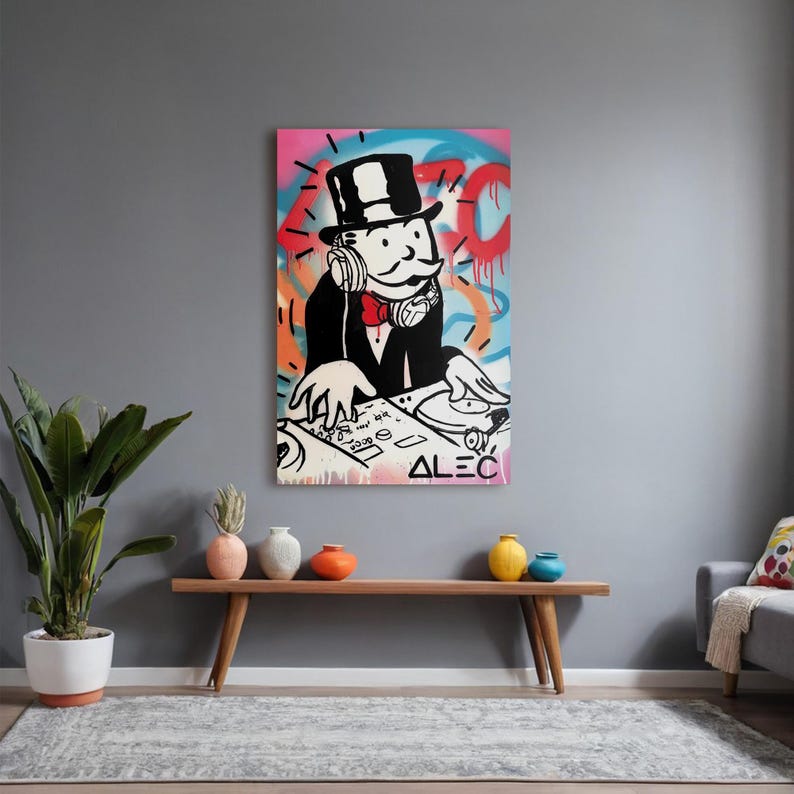 Monopoly Man Graffiti Art, DJ Canvas Wall Art, Street Art Painting, Pop ...