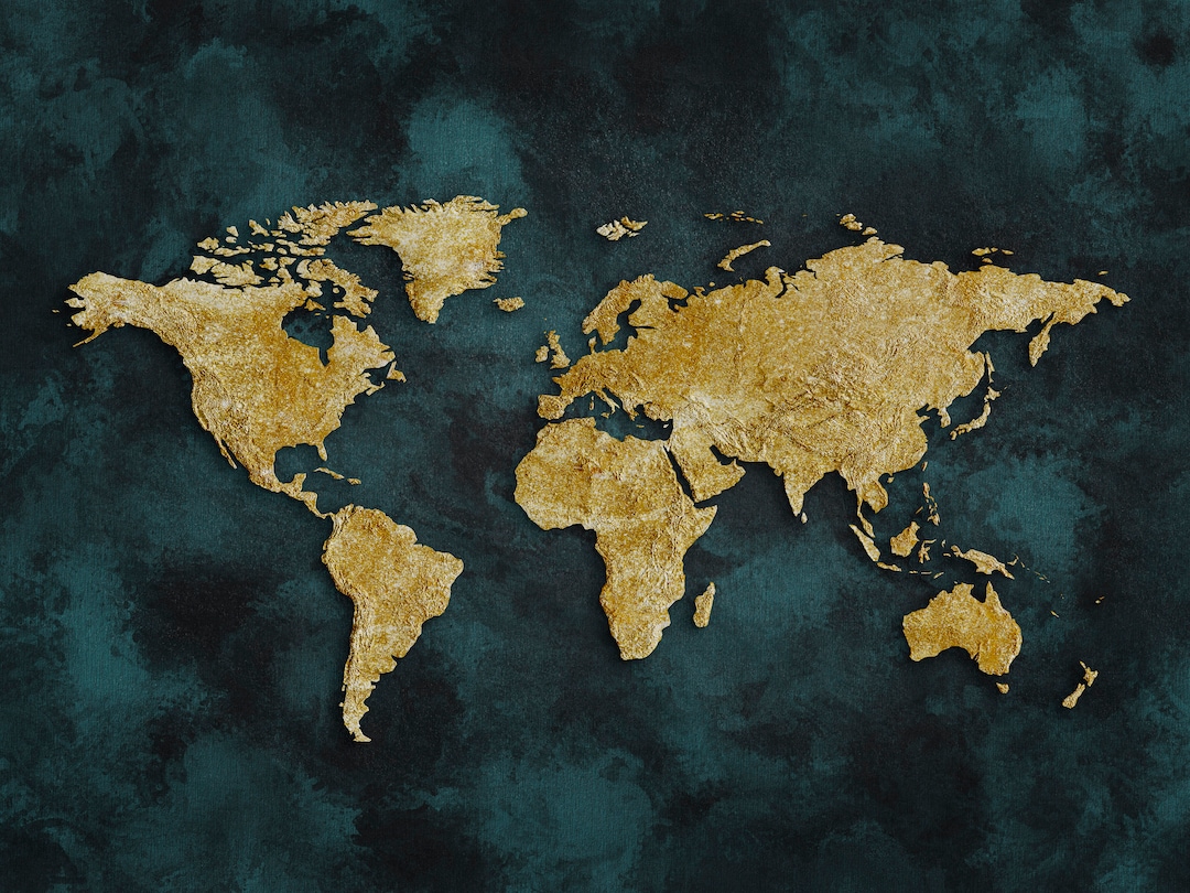 3d World Map Gold, World Map Canvas Print, World Map Wall Art, World