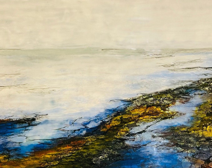Original, Encaustic, Landscape,  titled "Autumn Tide"   / Artist Nikki Bruchet
