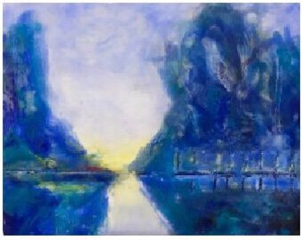Original encaustic titled "Sunrise in France"   / Artist Michele Bruchet