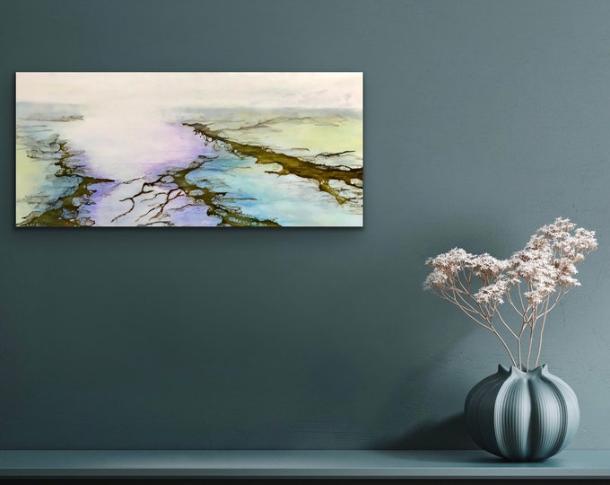 Encaustic titled "Peaceful Marsh”/ Artist Nikki Bruchet