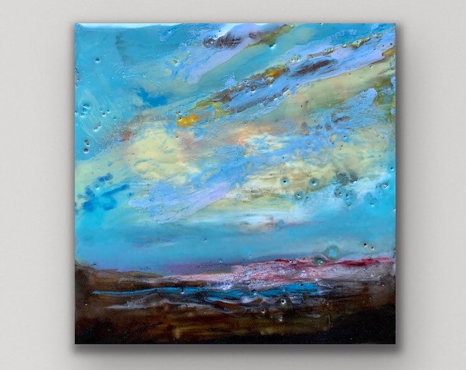 Original encaustic titled “Mini Sunset #5”/ Artist Michele Bruchet