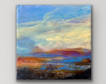 Original encaustic titled “Mini Sunset #3”/ Artist Michele Bruchet