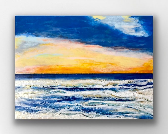 Original encaustic titled "Sunset Bay ”/ Artist Nikki Bruchet