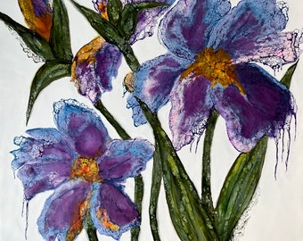 Floral encaustic titled “Violacious"/ Artist Nikki Bruchet