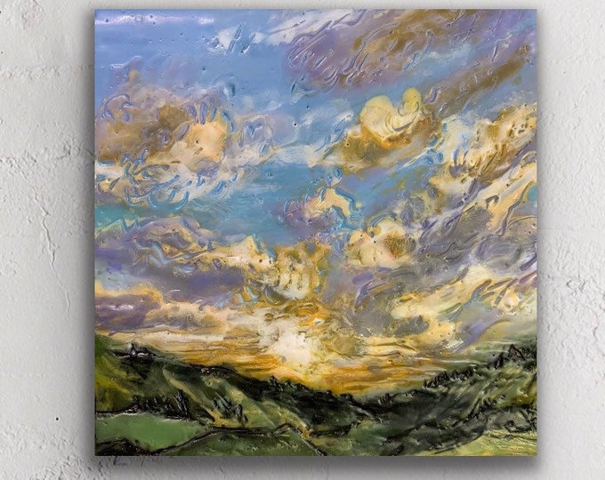 Original encaustic titled "Sunset over the Valley”/ Artist Michele Bruchet