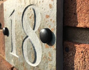 Personalised Slate Plaque Door Number House Name Sign Victorian Swirl All Sizes