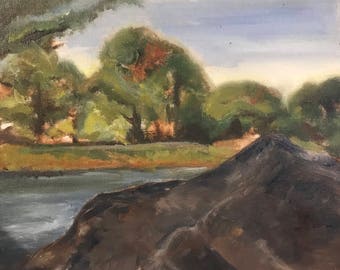 Rock River Trees Original Oil Painting