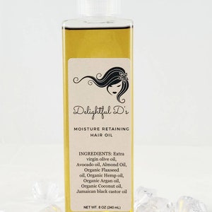 8 oz Moisture Retaining Hair Oil, Avocado Oil, Hempseed Oil, Argan Oil, Flaxseed Oil, Olive Oil, Hair Growth Oil, Castor Oil, Natural Hair