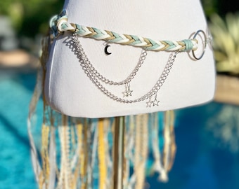 Metallic Boho Festival Scarf Belt with Feather Tassels – Artisan Style Statement Metallic Knit Feather Sash Belt – Boho Festival Scarf - Etsy main image 2