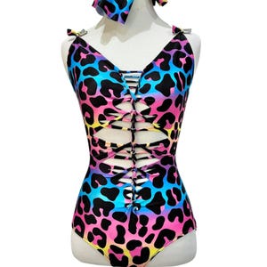 XS - S Rainbow Leopard Bodysuit with Sleeves
