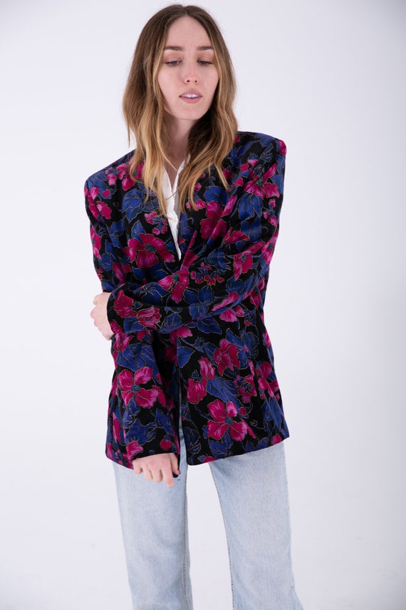 90's printed velvet collarless blazer - image 2