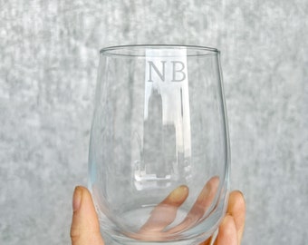 Personalised Stemless Wine Glass | Custom Etched Wine Glass | Monogram Stemless Wine Glass | Engraved Wine Glass | Bridesmaid Gift