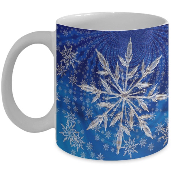 Snowflake Mug, Blue Sky Mug, Dancing Snowflake Coffee Mug Gift Idea