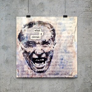 Art mural original / black-out poésie / art print / 10x10 / upcycled book / bukowski / what a circus / bukowski art / célèbre poète / poème trouvé