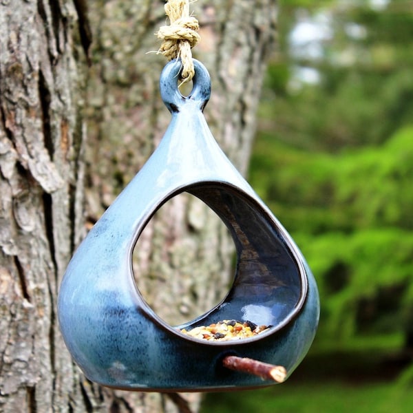 Bird feeder – Pottery drop shaped bird feeder, Hanging pottery bird feeder, Garden decoration, Ceramic, Stoneware, Handmade, Wheel thrown