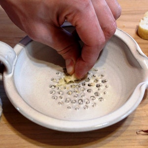 Garlic grater Pottery grater plate w handle, Garlic, ginger, nutmeg, parmesan & pepper grater, Ceramic, Stoneware, Handmade, Wheel thrown image 2